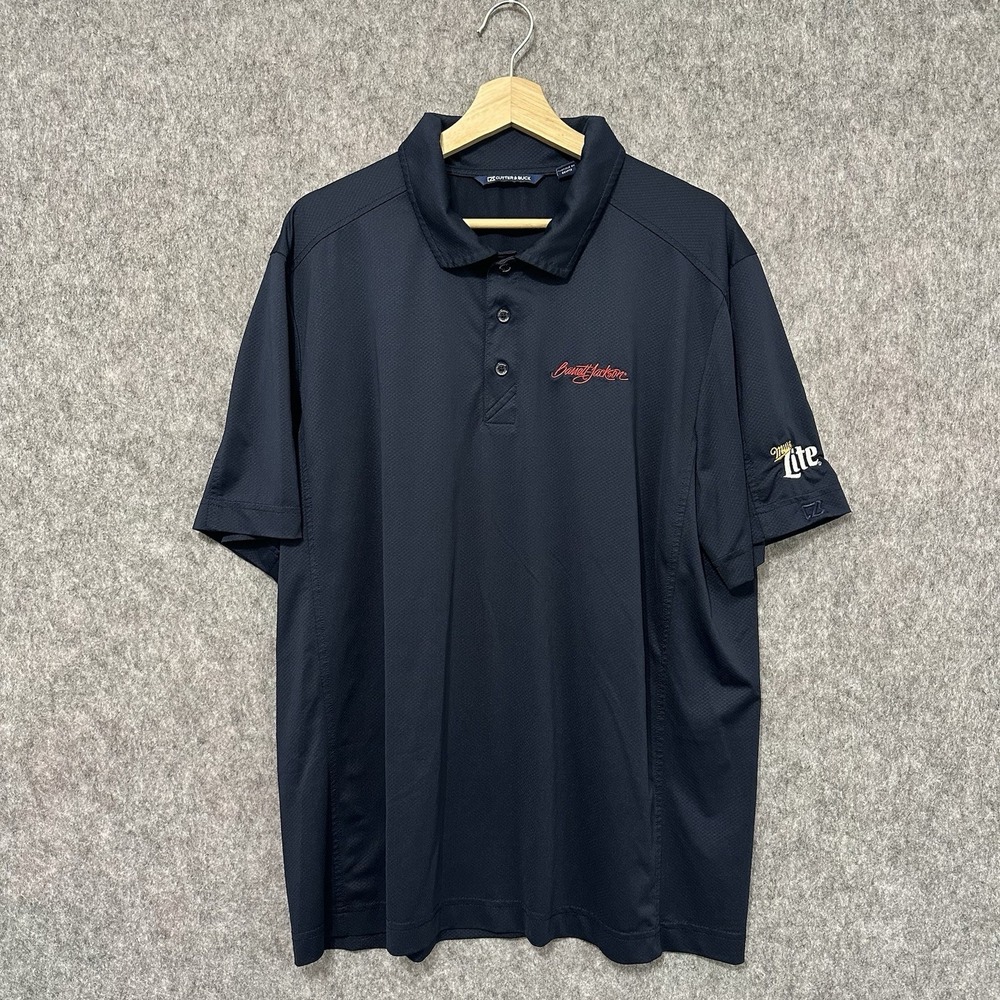 Cutter & Buck Barrett-Jackson Polo Shirt Blue Navy Sz XL Polyester Miller‎ Lite